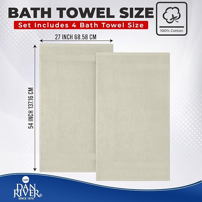 DAN RIVER Bath Towels Set of 4, 27 x 54 Inches, 100% Cotton, Larger & Lighter - Image 2