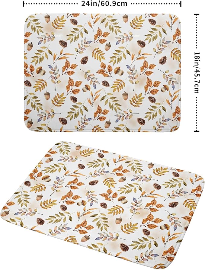Fall Leaves Pine Cones Mushroom Dish Drying Mat 18 x 24 Inch - Image 2