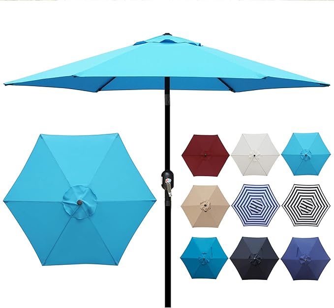 Blissun 7.5 ft Patio Umbrella, Yard Umbrella, Outdoor Market Umbrella with Push Button Tilt Crank (Light Blue) - Image 4
