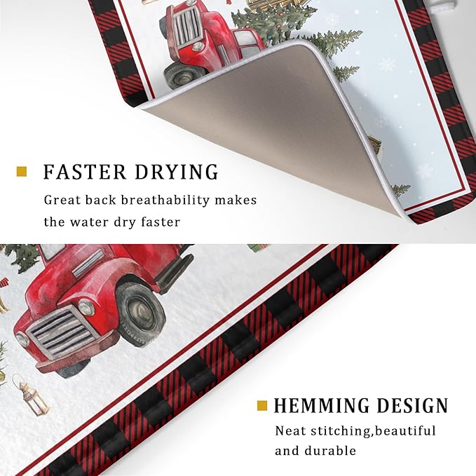Giwawa Christmas Truck Dish Drying Mat 18x24 inch Large Winter Snowman Xmas - Image 3