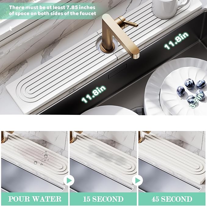 Stone Faucet Mat for Kitchen Sink, Diatomite Drying Stone Tray & Sink Protector - Image 4