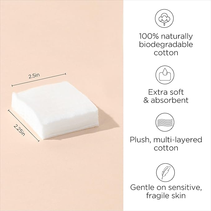 Diane Multi-Layer Cotton Facial Square Pads, 100% Pure Cotton, Hypoallergenic - Image 2