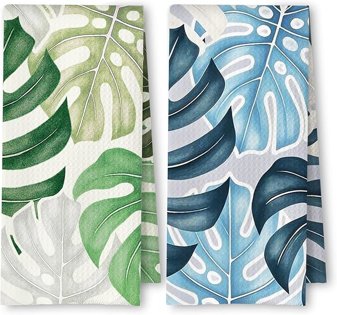 Boho Tropical Kitchen Towels Set of 2, Palm Leaf Botanical Dish Tea Towels by Unknown