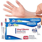 CARE PLUS Vinyl Gloves Clear Medium Size 200 Count | Heavy Duty, Non-Sterile by CarePlus