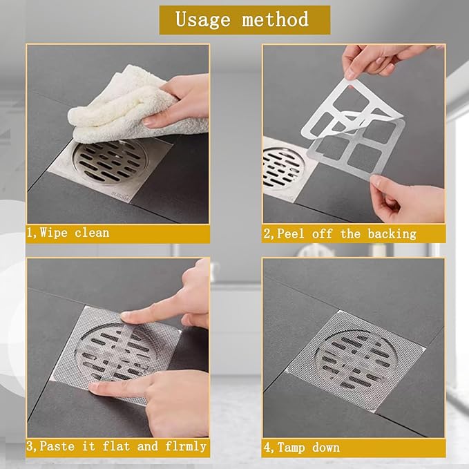 Disposable Shower Drain Hair Catcher Stickers, 90 Pack, 3.94x3.94 inch Mesh - Image 5