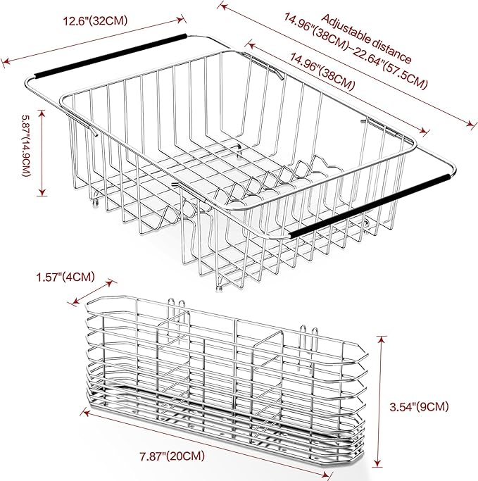 Large Dish Drainer Rack in Sink Adjustable, Expandable 304 Stainless Steel - Image 2