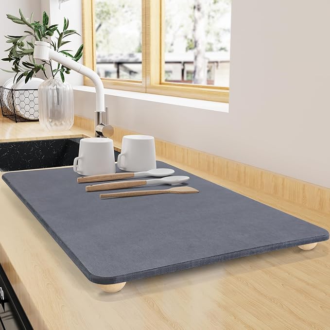 Stone Dish Drying Mat for Kitchen Counter, Heat Resistant by ZACELOVE