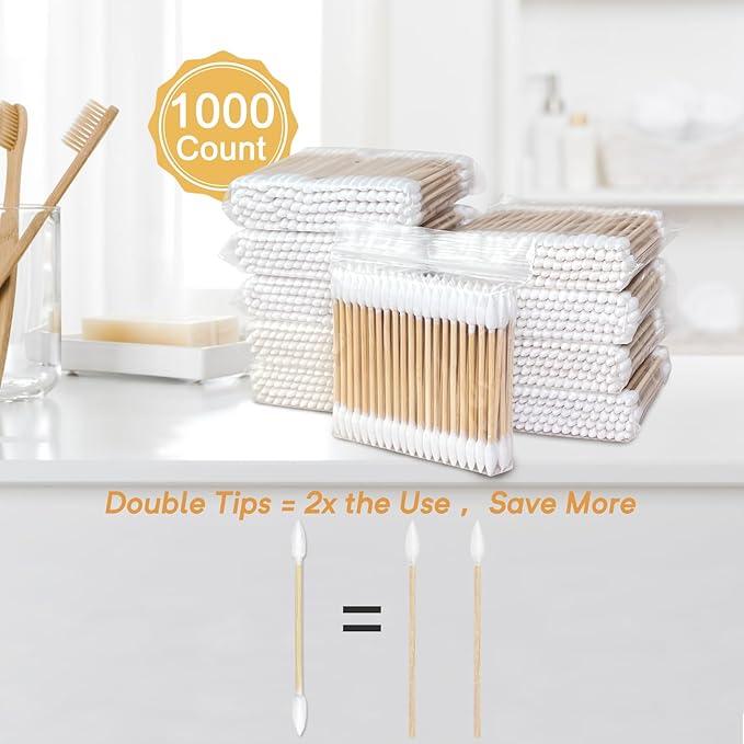 1000 Count Bamboo Cotton Swabs, Double Pointed Organic Cotton Swabs - Image 3