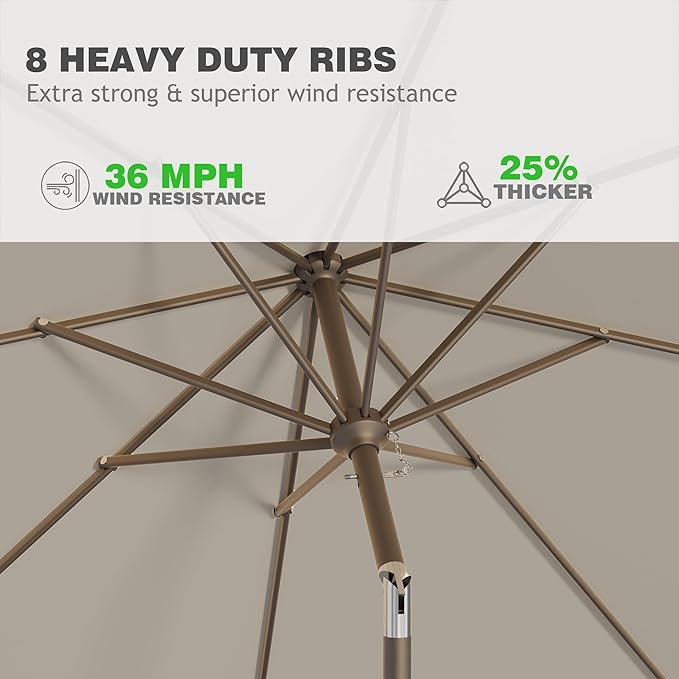 AreShark 9 FT Patio Umbrella for Outdoor, Outdoor Umbrella with Push Button Tilt and Crank, Outdoor Patio Umbrellas with 8 Sturdy Ribs for Market, Garden, Deck, Backyard, Pool (Mist Gray) - Image 4