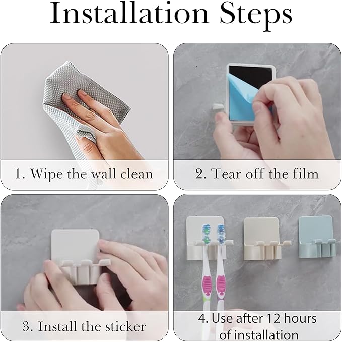2 PCS Self-Adhesive Toothbrush Holders Wall Mounted, Water Proof Toothbrush Hook - Image 3