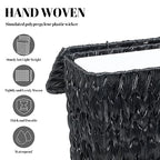 Black Wicker Trash Can with Lid and Liner, Waterproof Narrow Waste Basket - Image 5