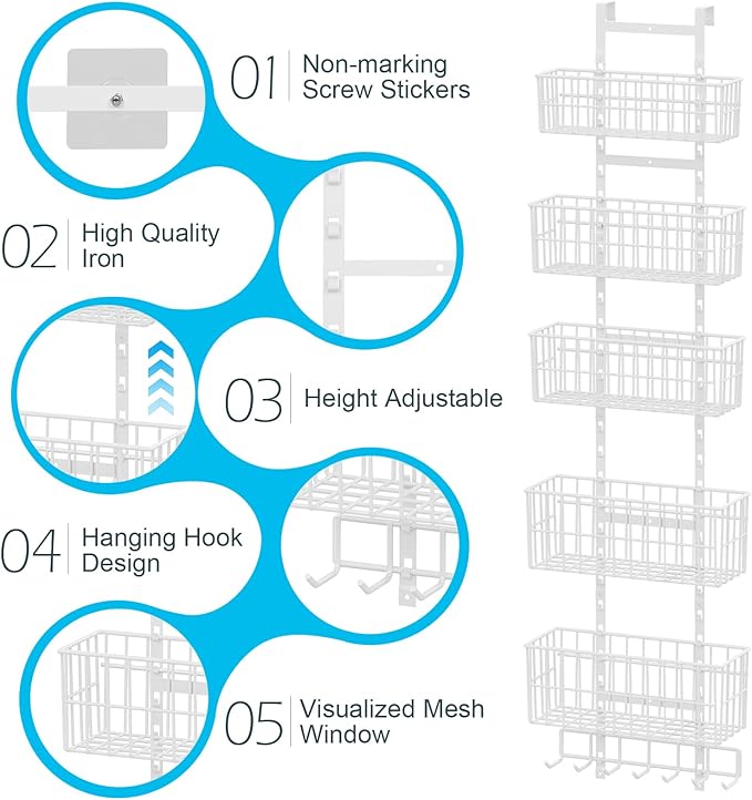 Adjustable Over The Door Organizer, Metal Hanging Door Organizer - Image 9