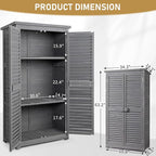 Outvita Outdoor Storage Cabinet, 63in Wooden Garden Tools Shed with 2 Lockable Doors, 3 Adjustable Shelves, Waterproof Roof for Yard Garge Patio Deck Porch（Grey） - Image 5