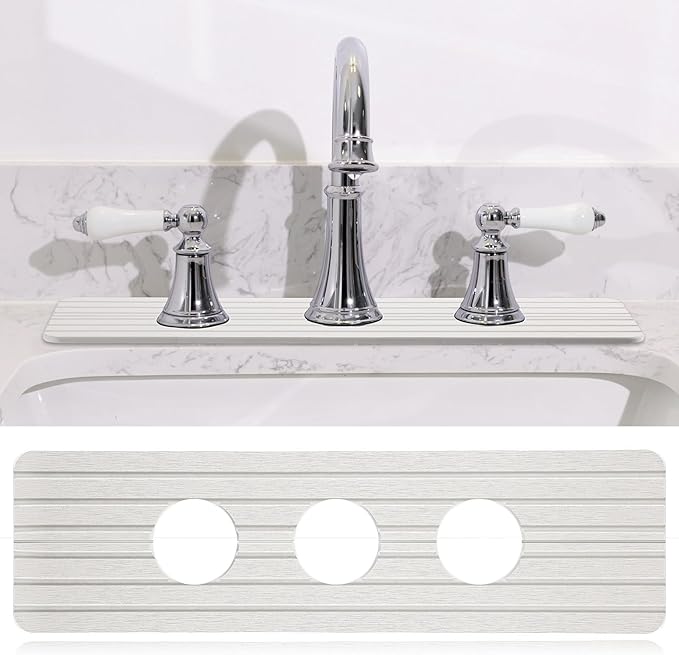 3 Hole White Faucet Mat for Kitchen Sink Bathroom 16.1" x 5" Kitchen Faucet by Teenyyou