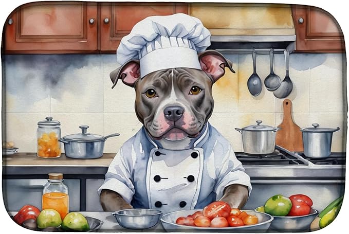 Caroline's Treasures DAC6298DDM Pit Bull Terrier The Chef Dish Drying Mat by CarolinesTreasures