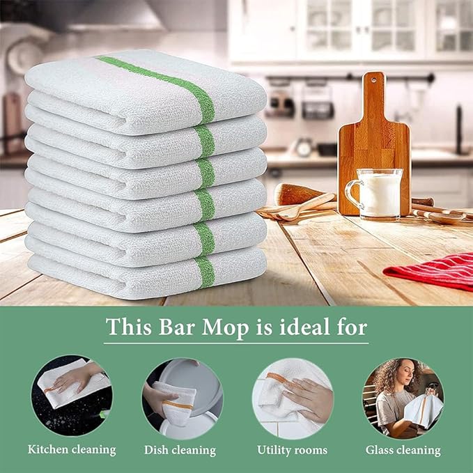 Bar Mop Green Stripe 10 lbs 16x19 Pack of 60, 100% Cotton Double Stitched Route - Image 3