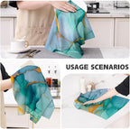 Teal Gold Kitchen Towel Set of 4 Soft Absorbent Marble Texture Turquoise - Image 7