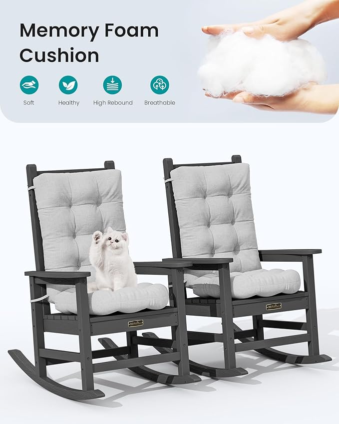 SERWALL HDPE Outdoor Rocking Chair Cushion Set of 4, Memory Foam Cushion Flowers Pattern - Image 5