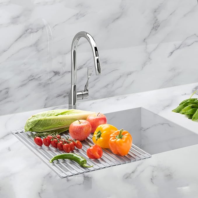 HIC Kitchen Silicone Over-Sink Roll-Up Dish Drying Rack, Reinforced Heat Safe - Image 4