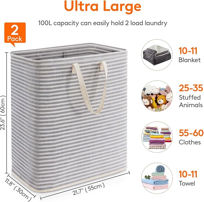 Lifewit 2 Pack Laundry Hamper Large Collapsible Laundry Baskets, Freestanding - Image 4