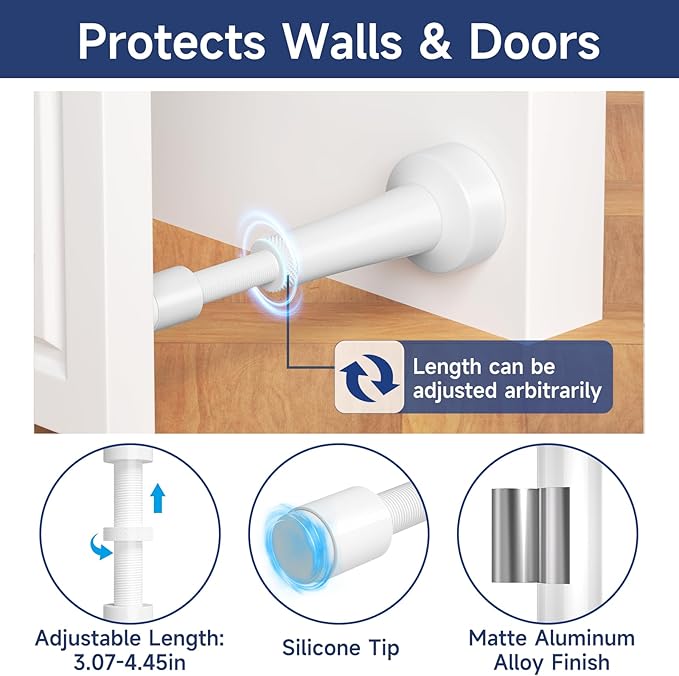 Adjustable Door Stoppers for Bottom of Door, 3.07-4.45 in Aluminum White Door - Image 4