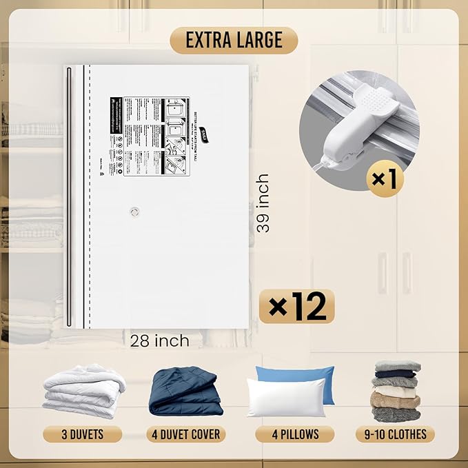 TAILI 12 Pack Vacuum Storage Bags, LONG SIDE ZIP Vacuum Seal Bags - Image 3