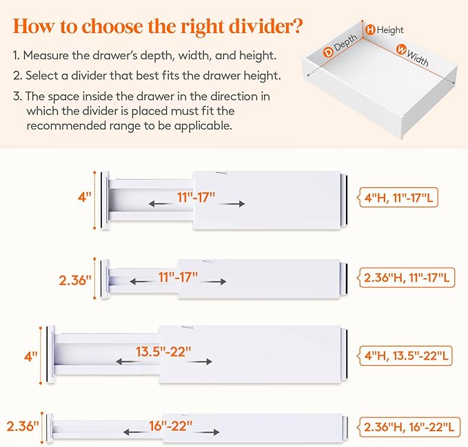 Lifewit 5 Pack 2.36" High Drawer Dividers 40-56cm/16-22 Adjustable Drawer - Image 3