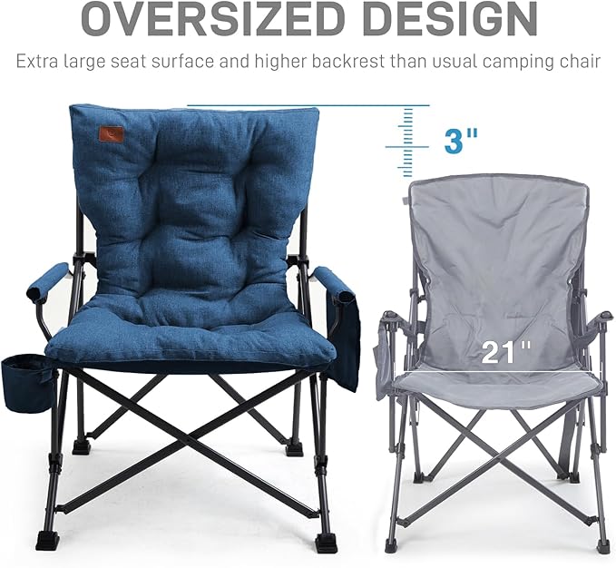 EVER ADVANCED Padded Oversized Folding Camping Chair for Adults, Heavy Duty Lawn Chair with Side Pockets, Portable Collapsible Quad Chair for Outside, Support Up to 500lbs, Blue - Image 3