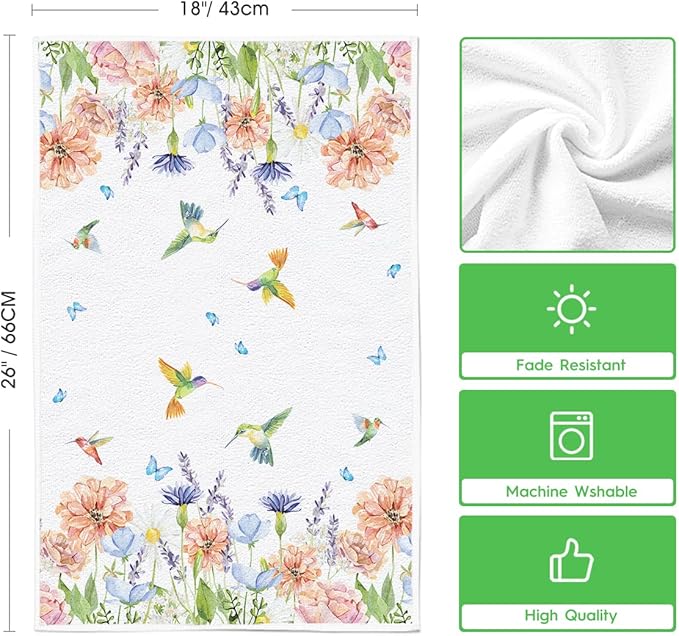 Artoid Mode Anemone Flower Hummingbird Kitchen Towels Dish Towels, 18x26 Inch - Image 6