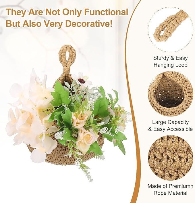 uxcell Hanging Fruit Baskets for Kitchen, Hand-Woven Wall Hanging Storage Jute - Image 3