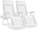Best Choice Products Set of 2 Adjustable Steel Mesh Zero Gravity Lounge Chair Recliners w/Pillows and Cup Holder Trays - Snow by BestChoiceProducts