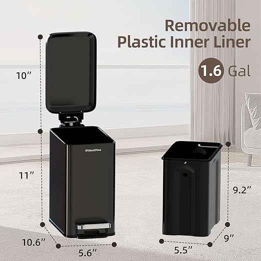 Slim Bathroom Trash Can with Lid Soft Close, 6 Liter/1.6 Gallon Stainless Steel - Image 6