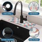 Red Gray Tile Sink Splash Guard Faucet Mat Red White Diamond Super Absorbent - Image 4