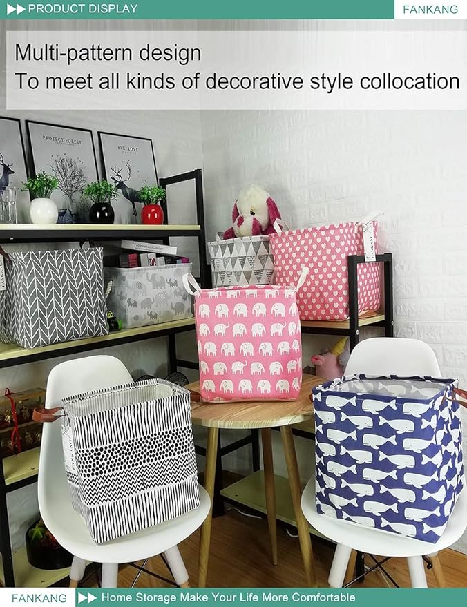 FANKANG Square Nursery Hamper Storage Bins Canvas Laundry Basket Foldable - Image 6