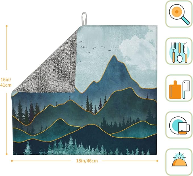 Mountain Peaks Nature Landscape Kitchen Drying Mat Modern Decorative Microfiber - Image 4