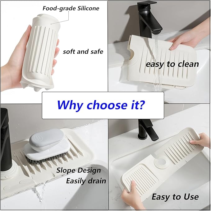 Kitchen Sink Splash Guard Silicone Faucet Handle Drip Catcher Tray Sink - Image 4