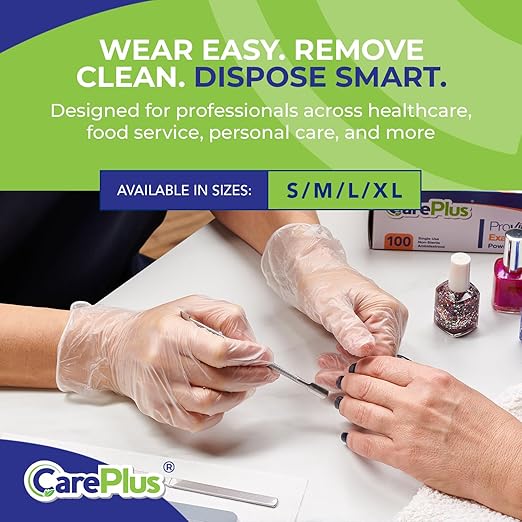 CARE PLUS Latex-Free Vinyl Gloves Clear Extra Large Size 100 Count | Heavy Duty - Image 4