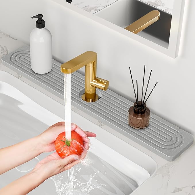24'' Longer Faucet Mat for Kitchen Sink Stone Faucet Mat for Kitchen Sink by Snoquir