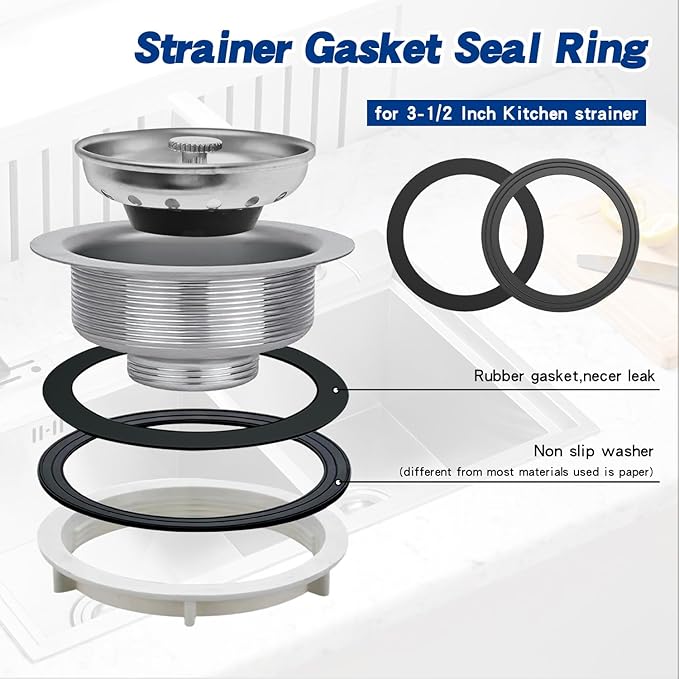 RQYEKDO 2PC Kitchen Sink Strainer Gasket Seal Rings， Fits Standard 3-1/2 inch - Image 2