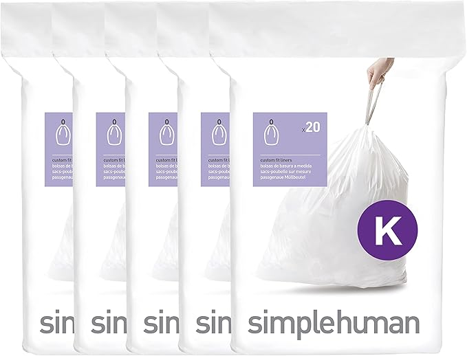 simplehuman Code K 100 Count, Dispenser Pack Custom Fit Liners, Drawstring by Simplehuman