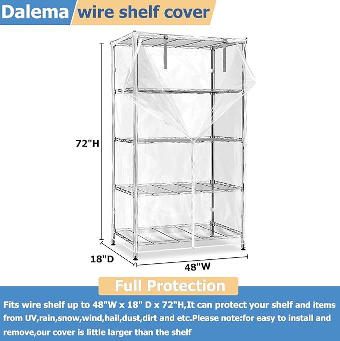 Waterproof Shelf Cover,Durable Dustproof Storage Wire Rack Covers,Outdoor Shelving Covers for Wire Shelves with Zipper 48''x18''x72'',Clear - Image 3