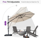 PURPLE LEAF 11 Feet Patio Umbrella with Base Outdoor Cantilever Round Umbrella Aluminum Offset Umbrella with 360-degree Rotation for Garden Deck Pool Patio, Beige - Image 7