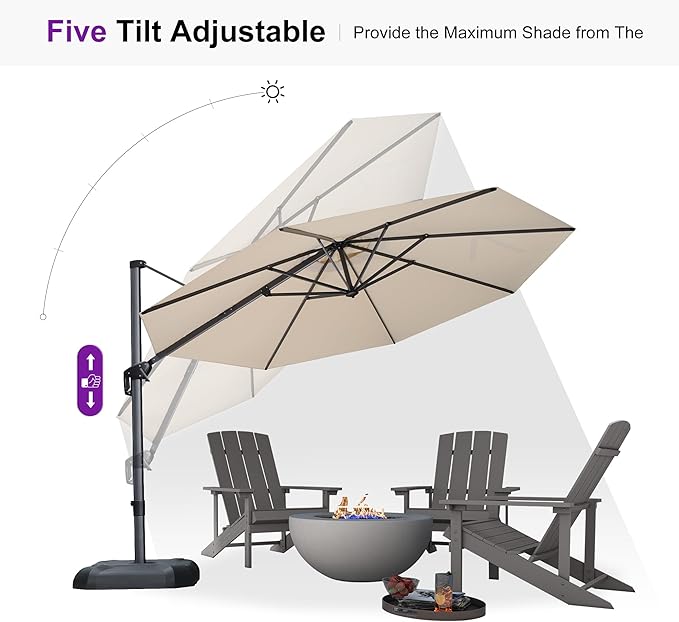 PURPLE LEAF 11 Feet Patio Umbrella with Base Outdoor Cantilever Round Umbrella Aluminum Offset Umbrella with 360-degree Rotation for Garden Deck Pool Patio, Beige - Image 7