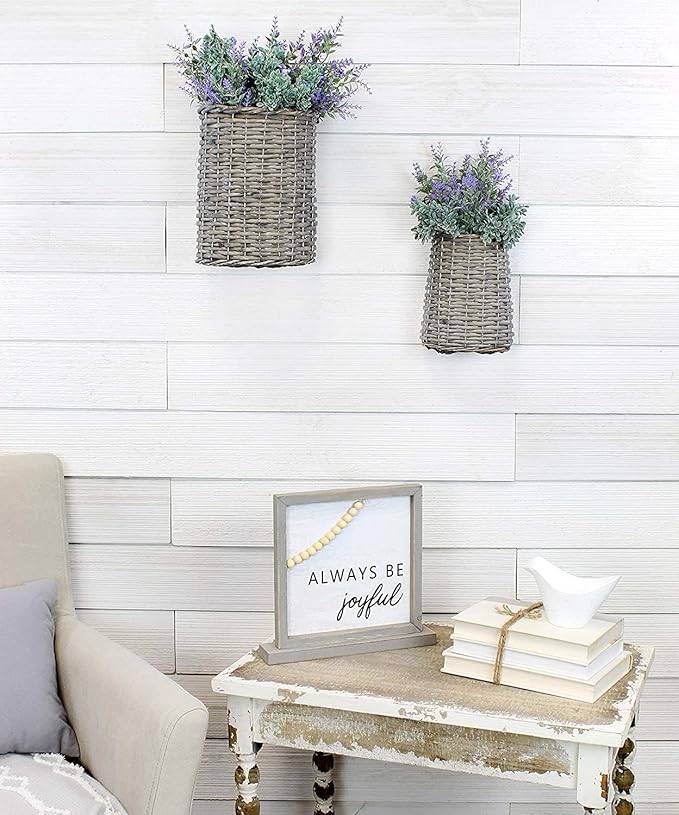 AuldHome Design Wall Hanging Baskets; Woven Wicker Rustic Farmhouse Gray Washed - Image 4