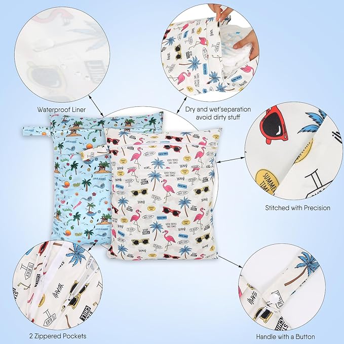 2pcs Travel Waterproof Laundry Bag, Cloth Diaper Wet Dry Bags - Image 2