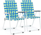 VINGLI Patio Lawn Webbed Folding Chairs Set of 2, Outdoor Beach Portable Lawn Chair Camping Chair Beach Chair for Yard, Garden Dining (Blue, Classic) by VINGLI