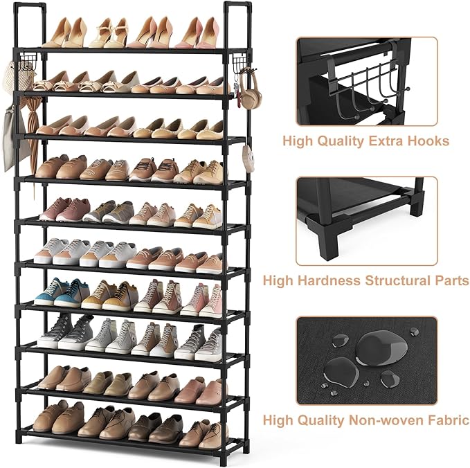 VTRIN 10 Tier Shoe Rack Tall Large Capacity 50 Pair Wide Shoe Organizer - Image 4
