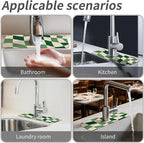 Kitchen Sink Splash Guard，Green-and cream checkered Faucet Mat Sink - Image 7