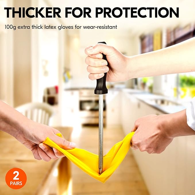 Vgo... 2-Pairs Reusable Household Gloves, Rubber Dishwashing gloves, Extra - Image 3