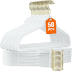 50 Pack White Velvet Hangers, Non Slip, Heavy-Duty, Space Saving, by Uinicor